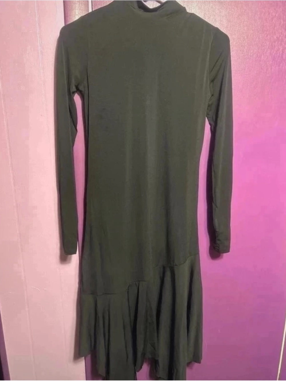 balera Olive Green Long Sleeve Dance Dress with Flounce Hem